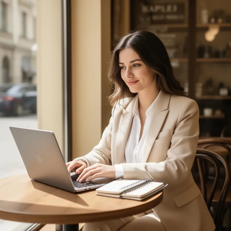 Freelancer lucrand de la cafenea cu laptop